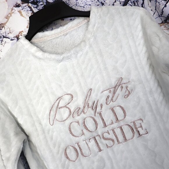 LAST CHANCE - PLUSH WINTER TOP M Cream Rose Gold Baby It's Cold Outside Holiday - Picture 1 of 7